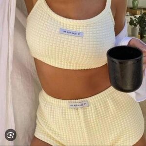 My Mum Made It Cream Quilted Graphic Logo Pajama Bralette & Lounge Short Set